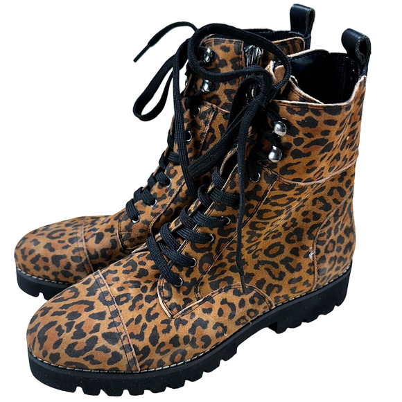 Donald Pliner EASE Natural Leopard Lace Up Side Zip Boot Women's Size 6M NWOB - Picture 4 of 8